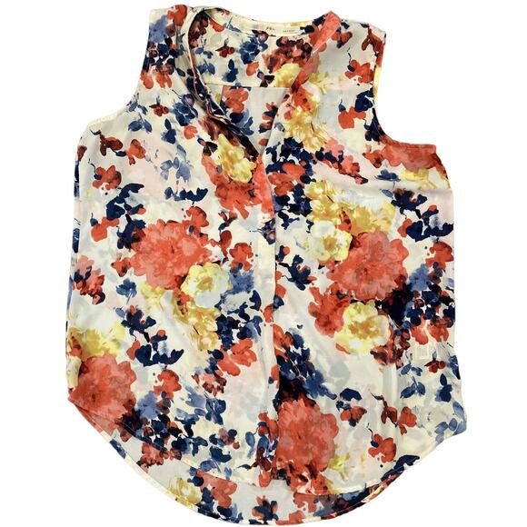 GIBSON Beautiful Ivory Orange Blue Floral Print Button Up Sleeveless Blouse XL - Picture 1 of 6